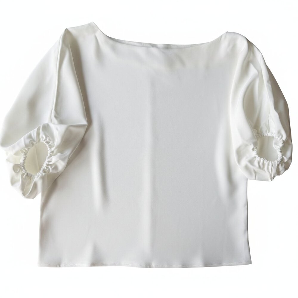 White Elasticated Puff Sleeve Blouse